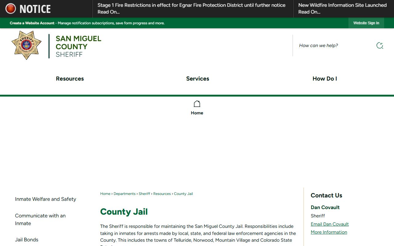 San Miguel County Jail inmate lookup and facility page